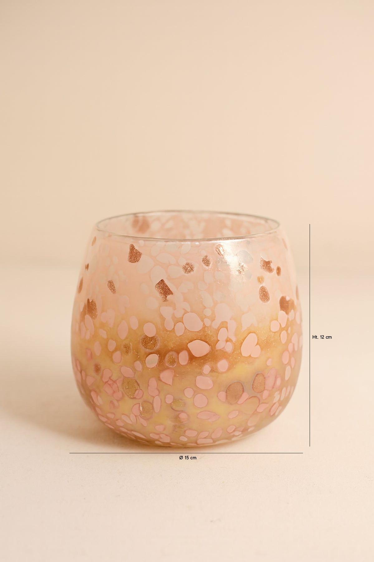 Dimensions Coppra - Pot en verre soufflé rose poudré