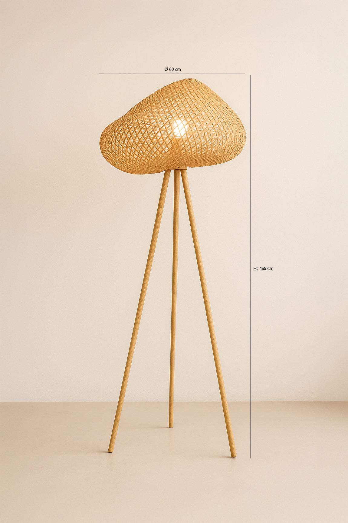 Dimensions Lips - Lampadaire en bambou tressé et pieds en bois