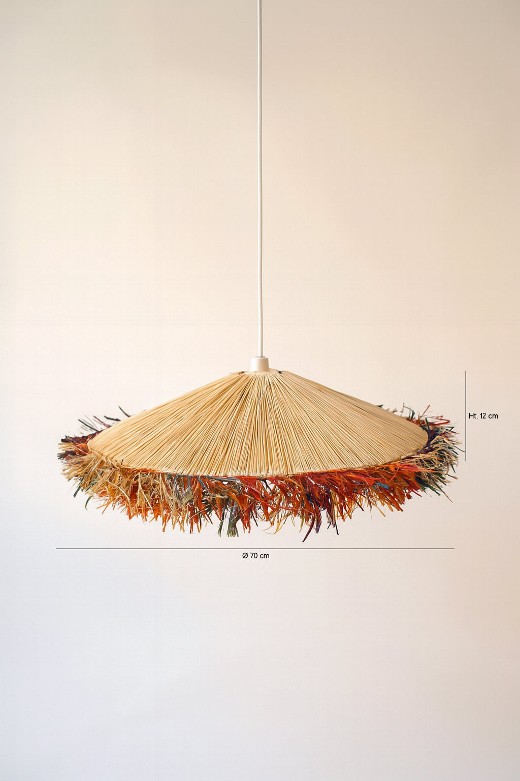 Dimensions Belaga - Suspension en raphia naturel coloré avec franges