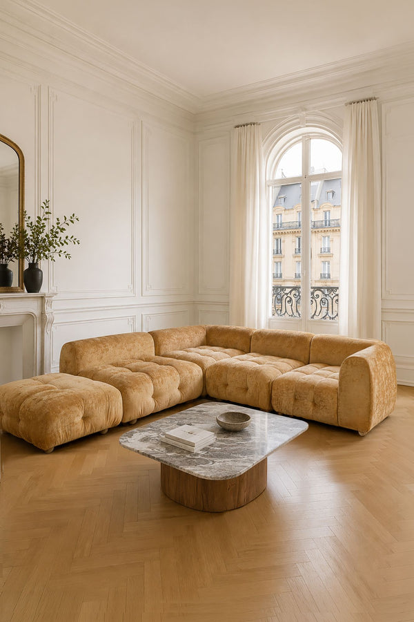 Twiggy - Grand canapé modulable en velours panné safran