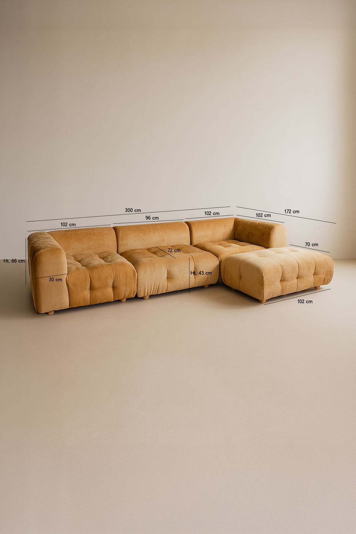 Dimensions Twiggy - Petit canapé modulable en velours panné safran