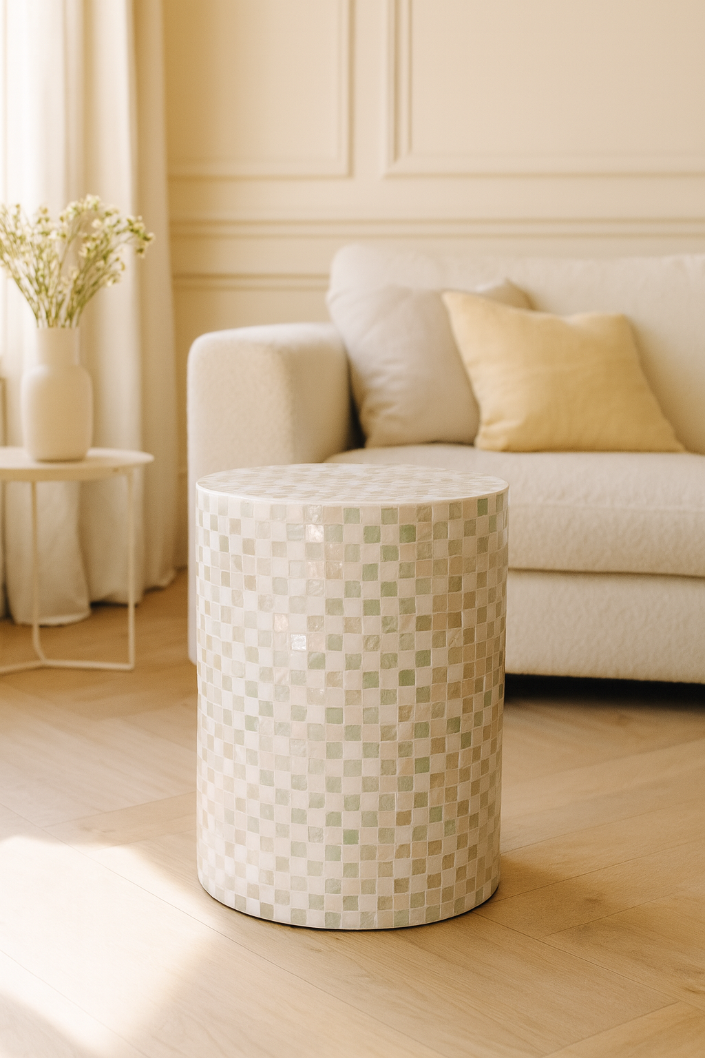 Zina - Meuble d'appoint en coquille de Capiz vert