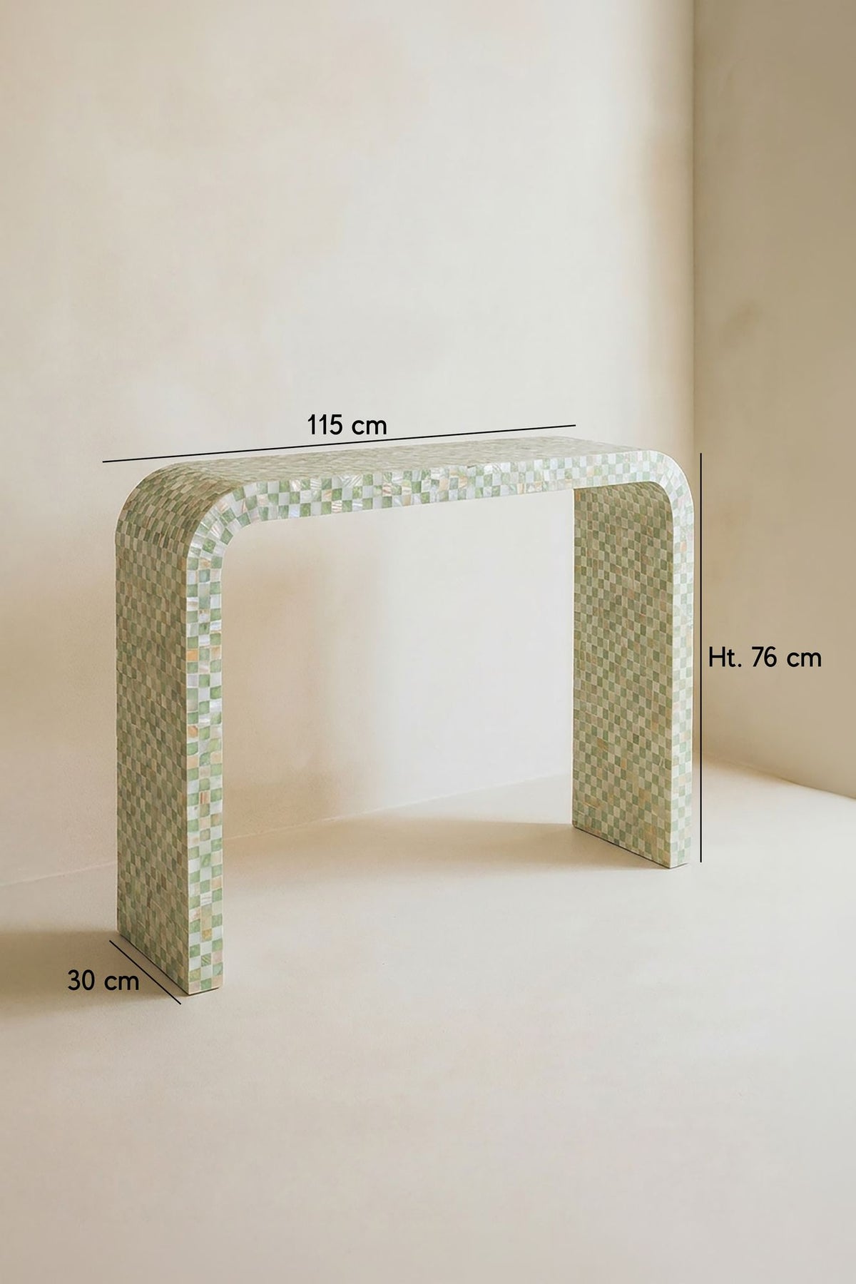 Dimensions Zina - Console en coquille de Capiz vert