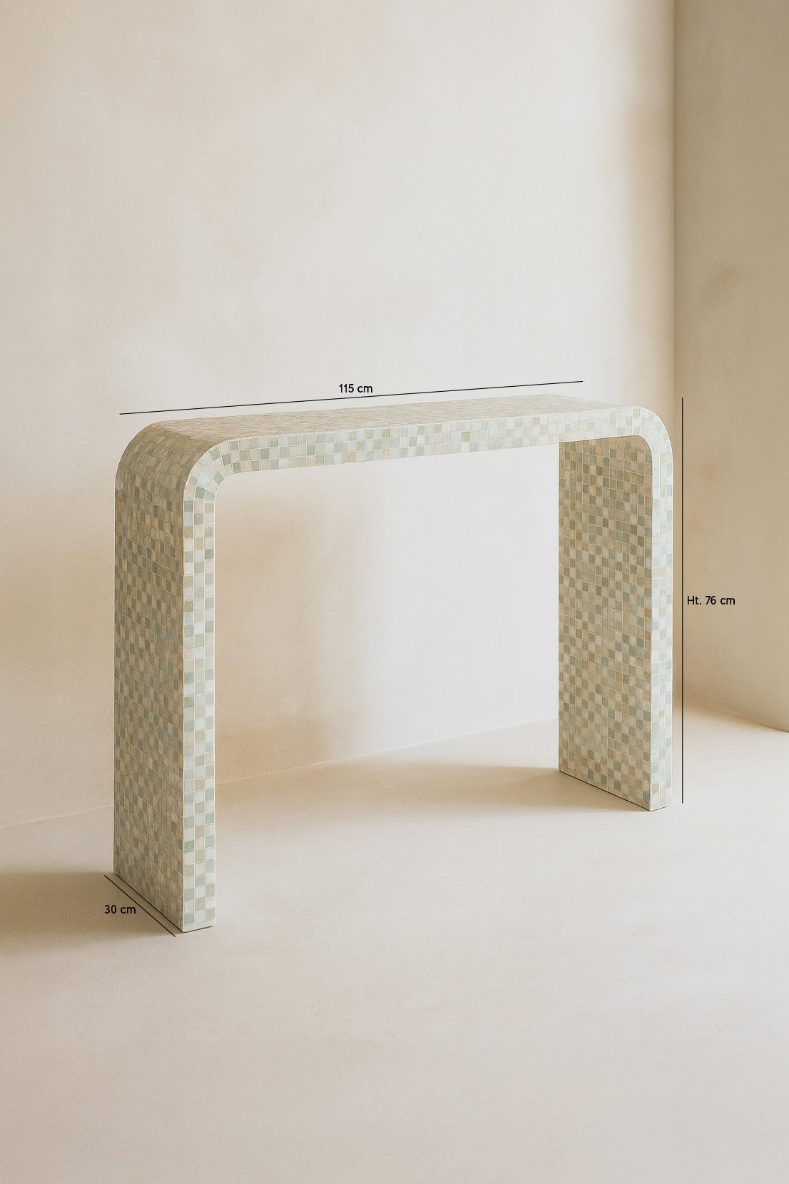 Dimensions Zina - Console en coquille de Capiz vert