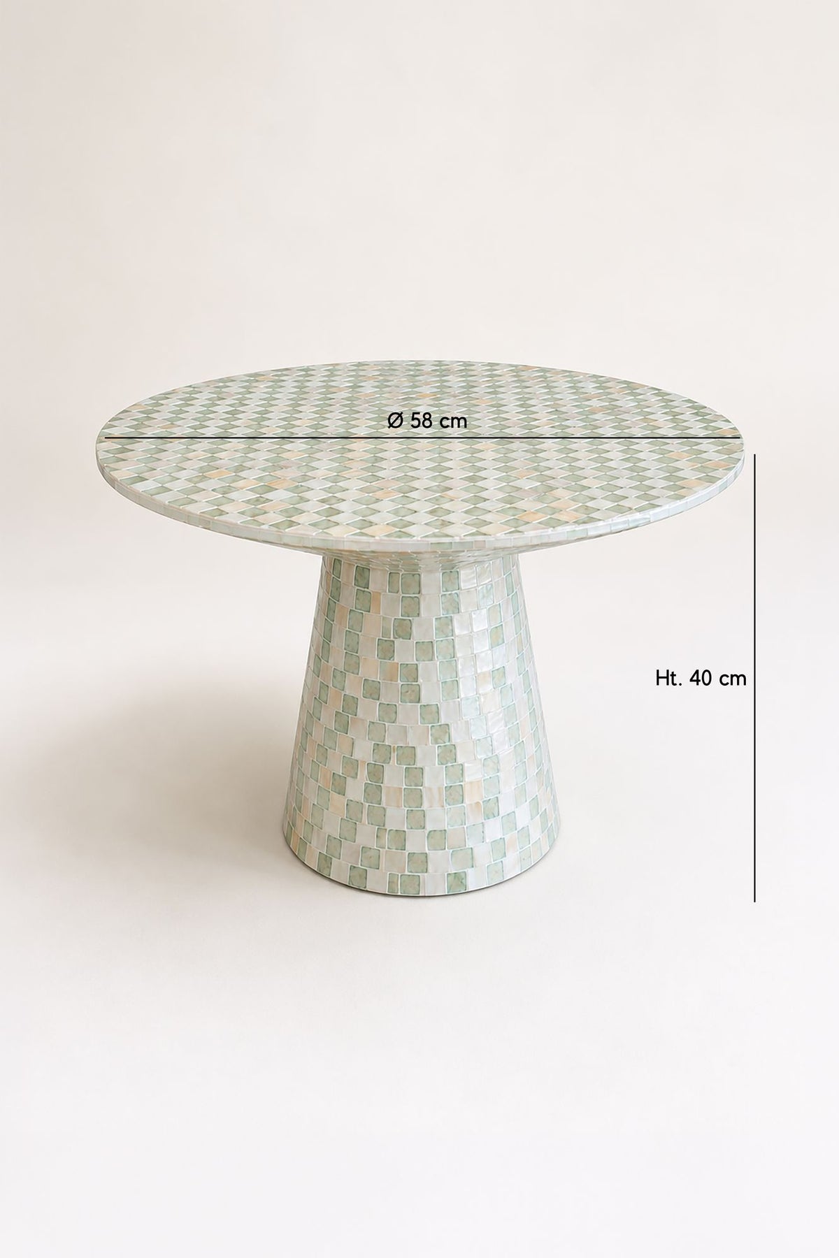 Dimensions Zina - Table basse ronde en coquille de capiz verte