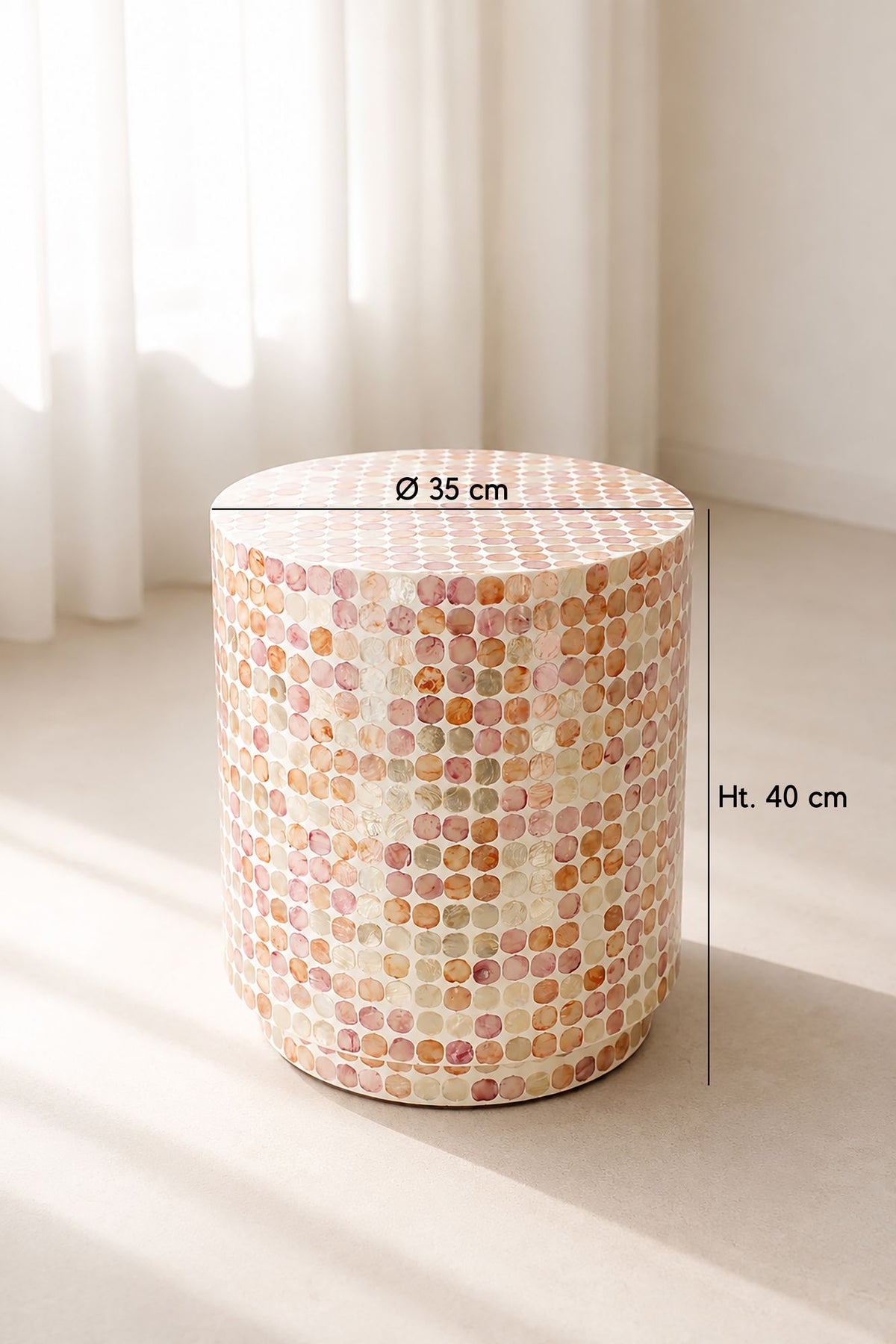 Dimensions SOLNA - meuble d'appoint en coquille de capiz rose