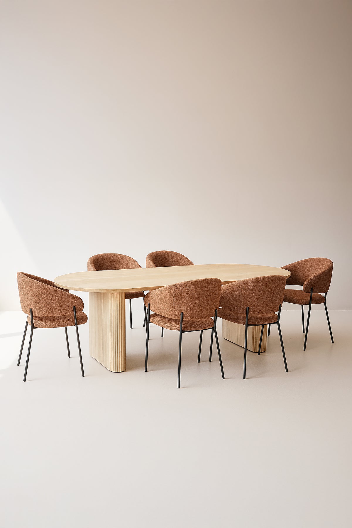Dimensions Ensemble table à manger ovale 220x90cm en bois effet naturel Quito et 6 fauteuils brique Eros