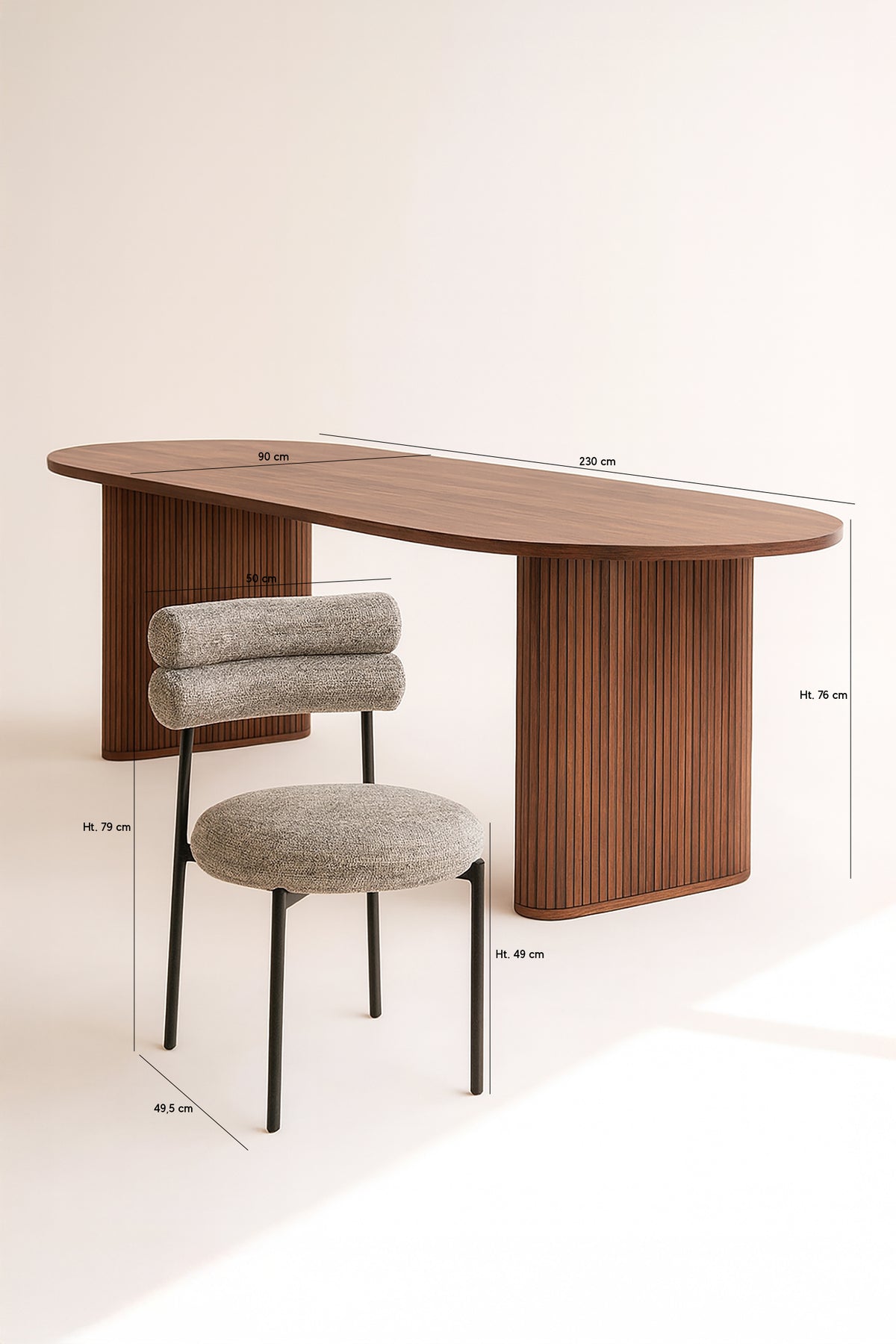 Dimensions Ensemble table à manger ovale 230x90cm en bois effet noyer Selma et 6 chaises moka Gina