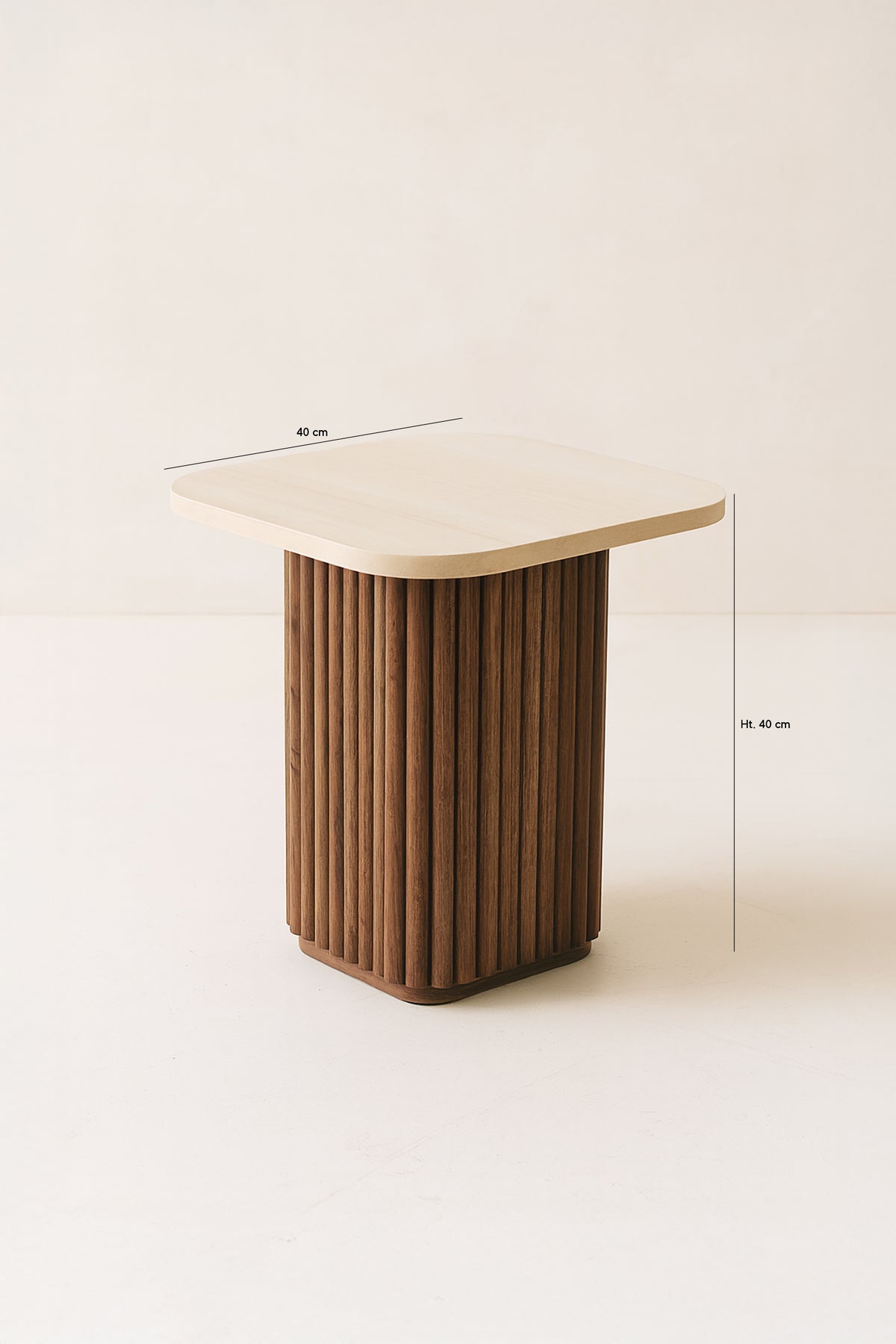 Dimensions Esther - Meuble d'appoint effet travertin naturel et bois effet noyer