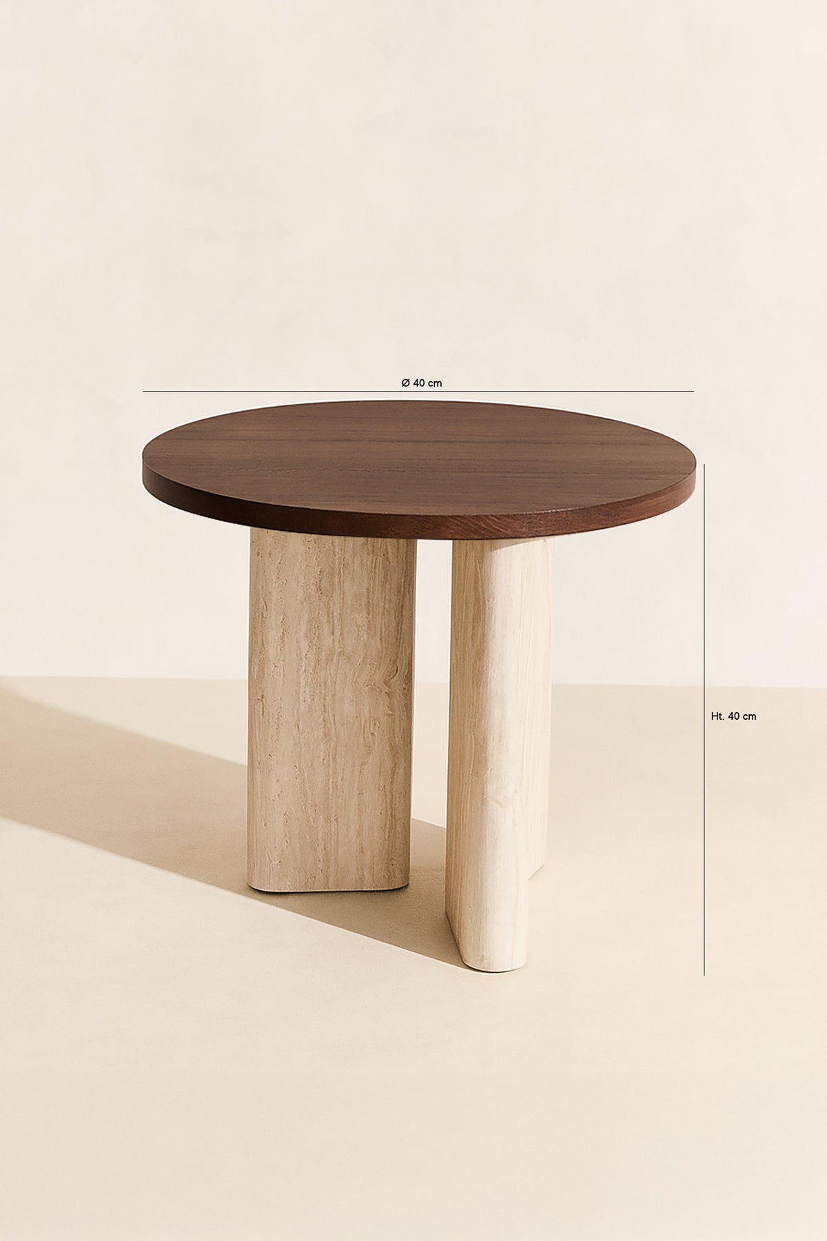 Dimensions Amber - Meuble d'appoint effet noyer et bois effet travertin naturel