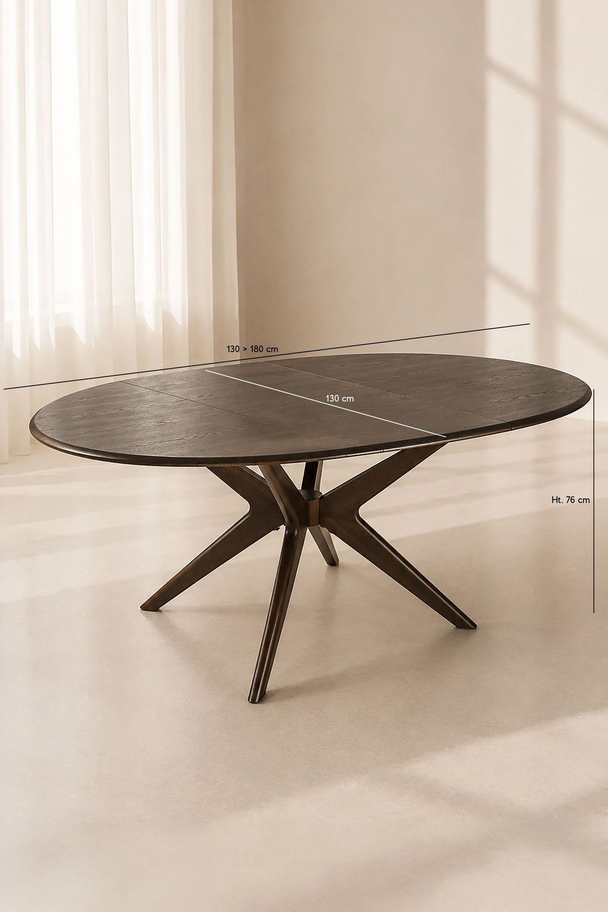 Dimensions CIERRA - Table ronde extensible 130-180cm effet noyer en métal