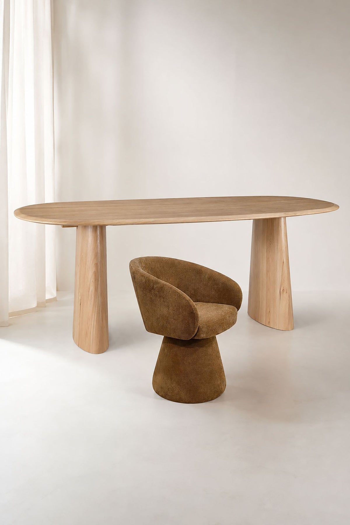 Dimensions ALBA - Ensemble table ovale 220cm et 6 fauteuils de table pivotant terre de sienne