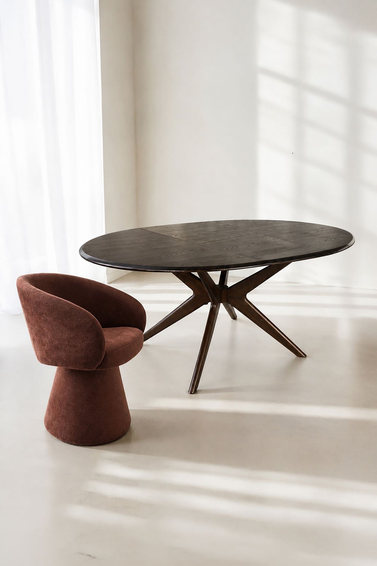 Dimensions ALBA - Ensemble table extensible 130/180cm et 6 fauteuils de table pivotant lie de vin