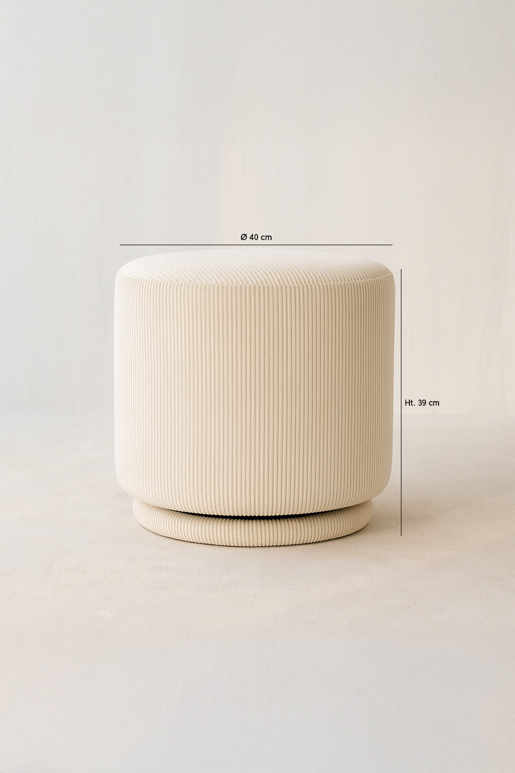 Dimensions Casper - Pouf en velours côtelé écru