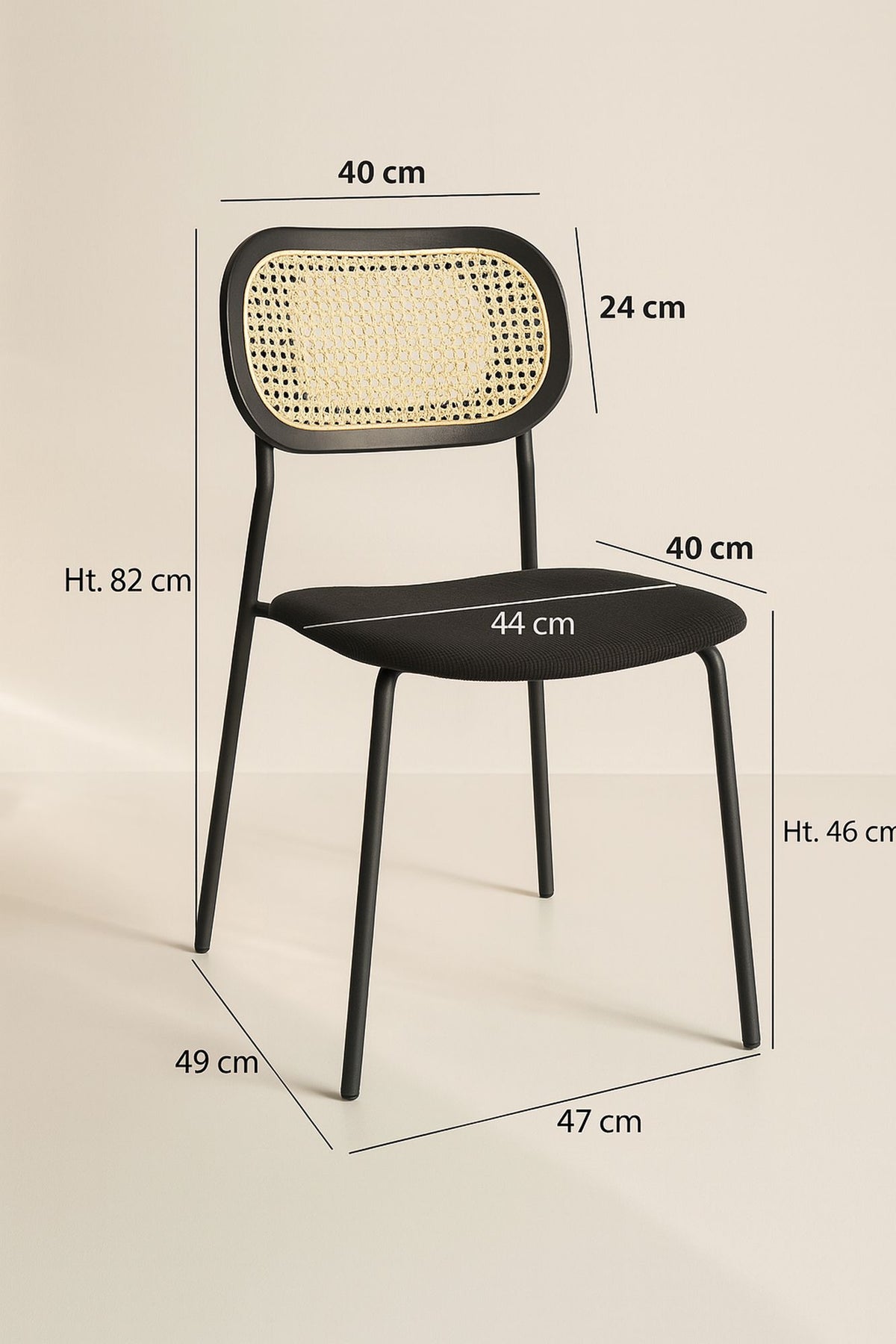 Dimensions Nosara - Lot de 2 chaises rotin, bois, métal et velours côtelé noir