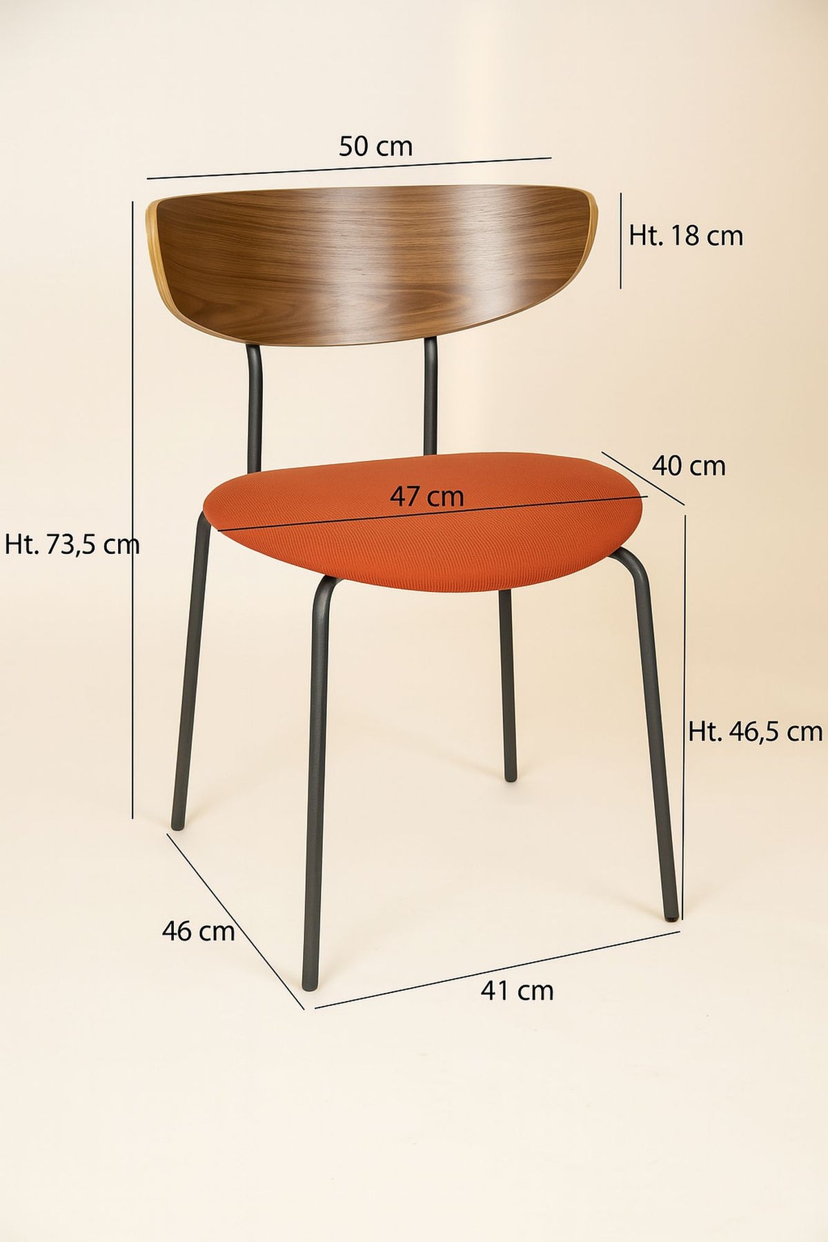Dimensions Riva - Lot de 2 chaises en bois, métal et velours côtelé terracotta