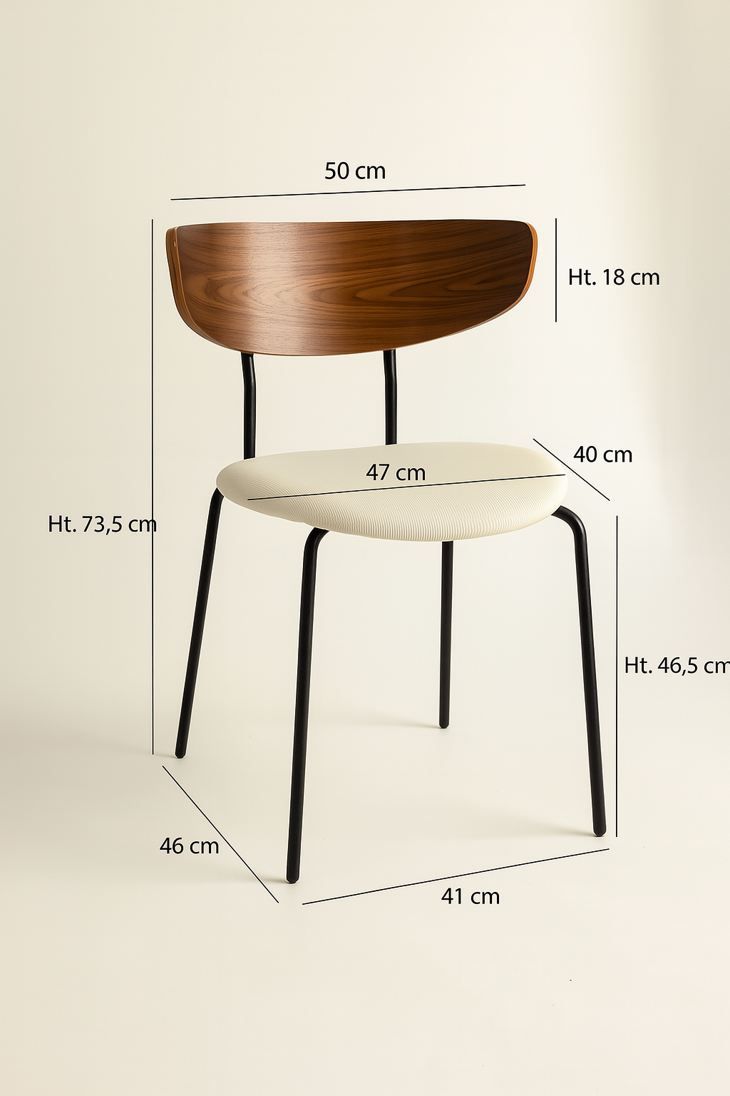 Dimensions Riva - Lot de 2 chaises en bois, métal et velours côtelé beige