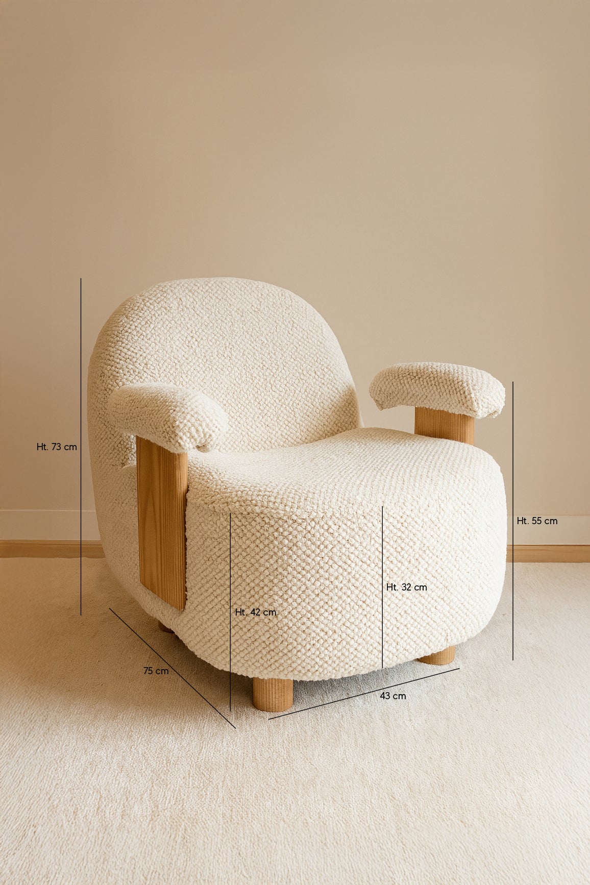 Dimensions Ulysse - Fauteuil en bouclette écru