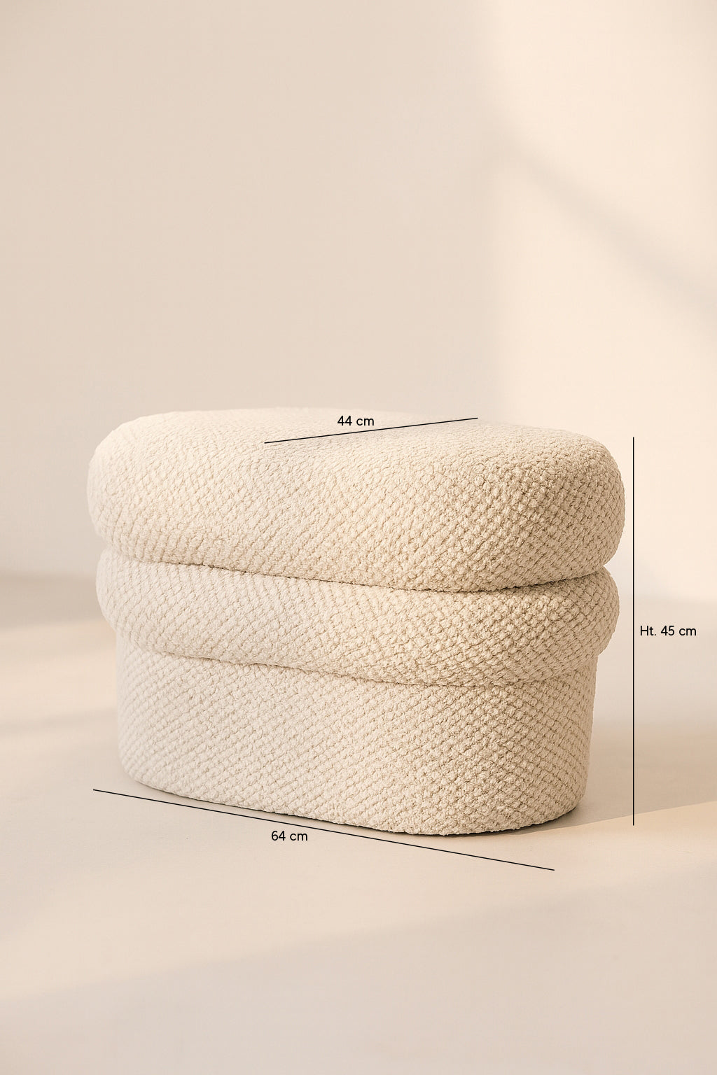 Dimensions Ulysse - Pouf en tissu bouclette écru