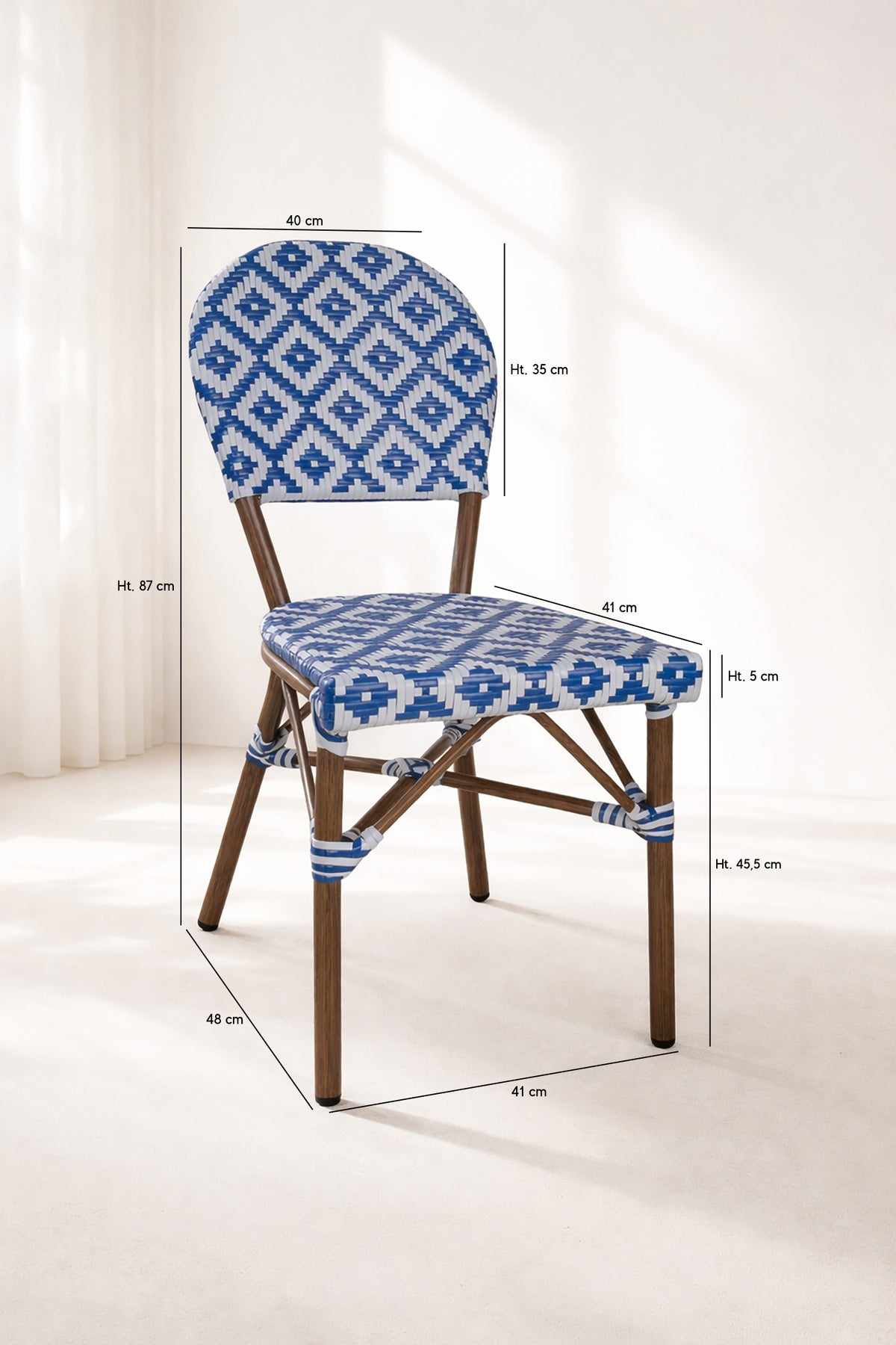 Dimensions Scala - Lot de 2 chaises bleu en aluminium effet rotin couleur noyer