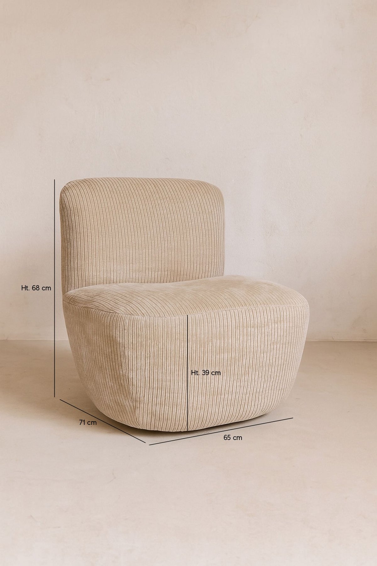 Dimensions Côme - Fauteuil en tissu velours côtelé beige
