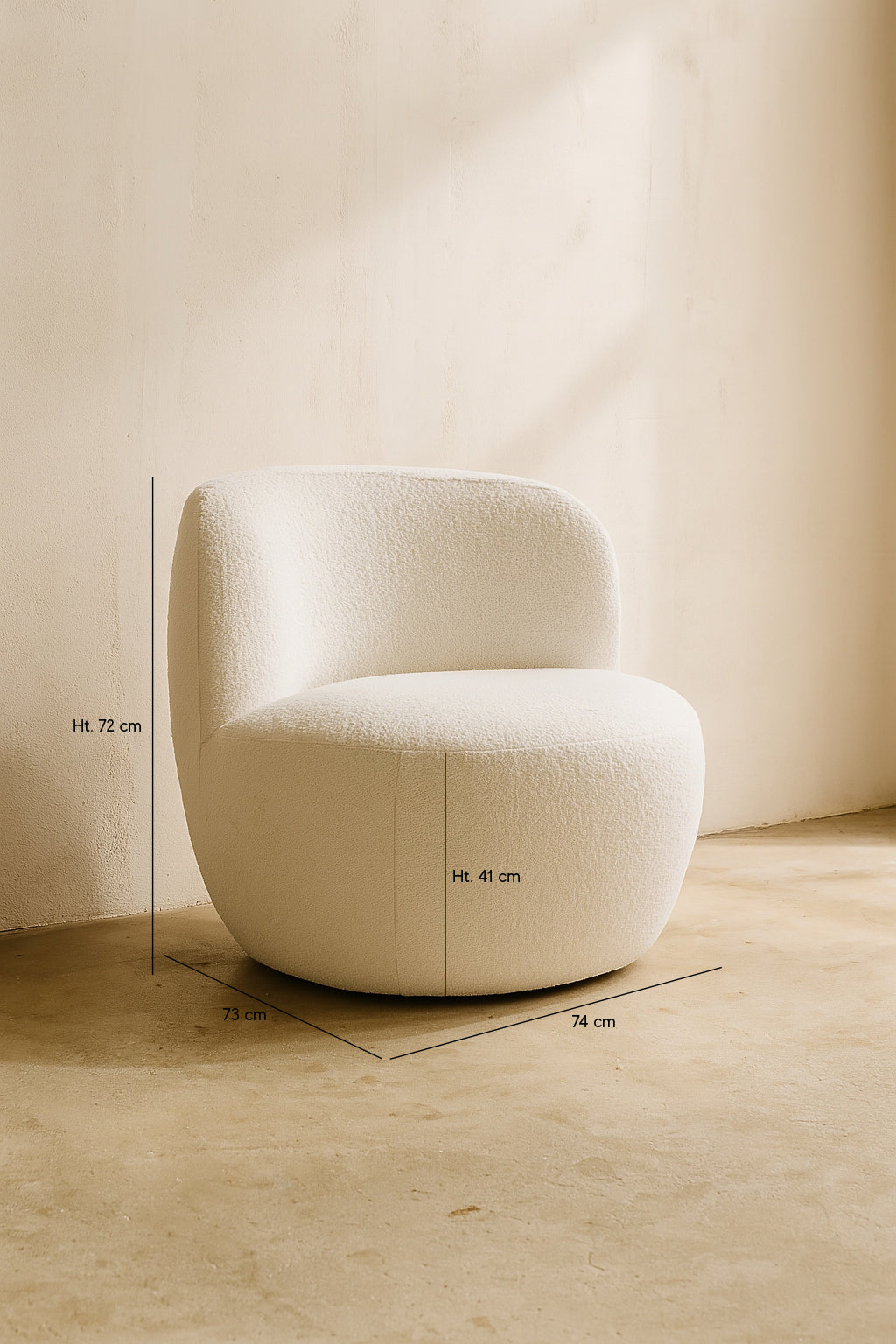 Dimensions Malo - Fauteuil en tissu bouclette beige