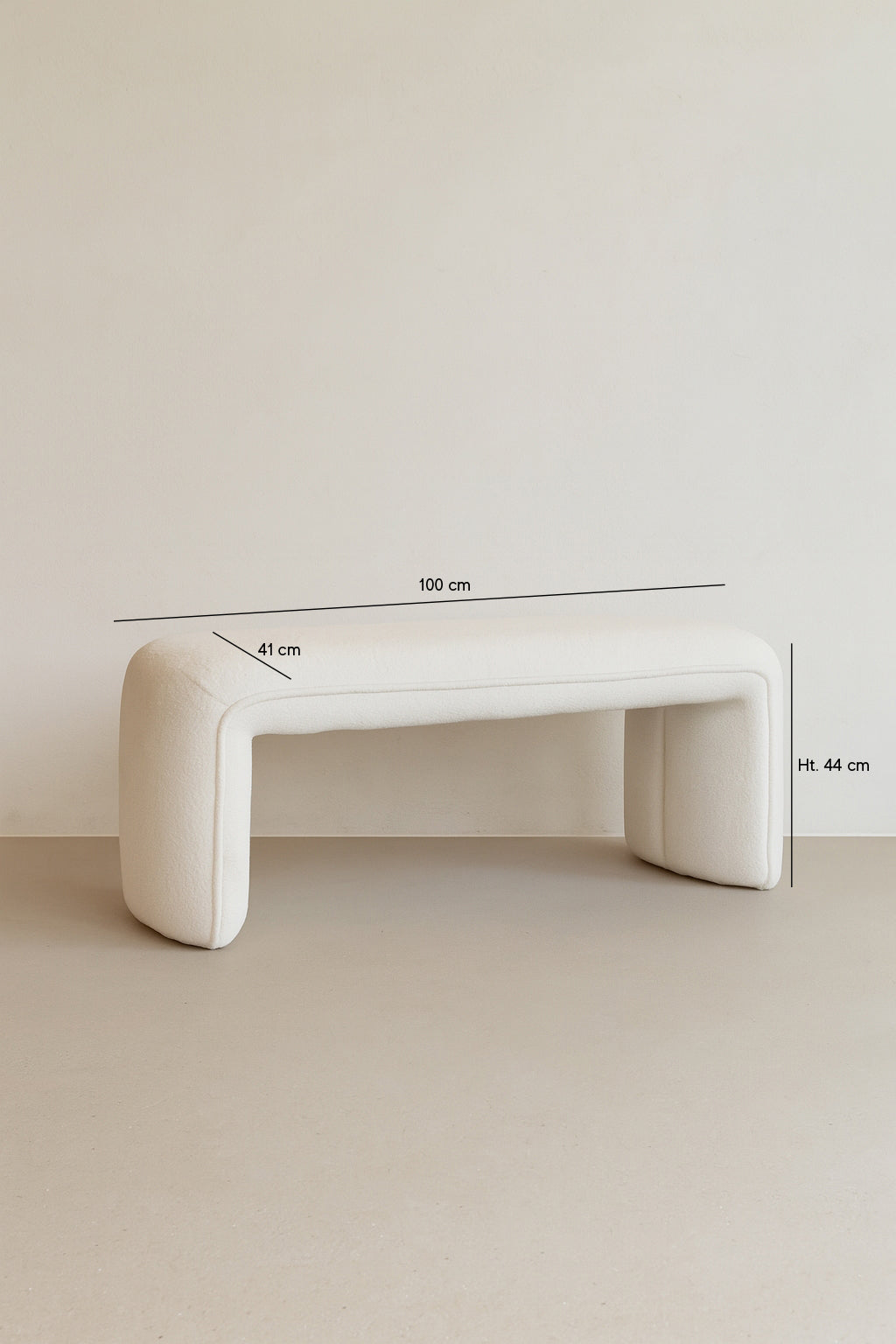 Dimensions Malo - Banc en tissu bouclette écru