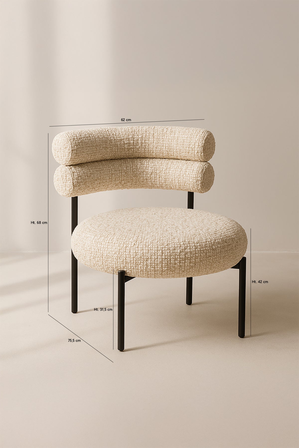 Dimensions Gina - Fauteuil lounge en tissu tweed beige