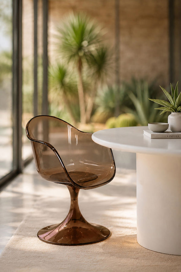GLAM - Lot de 2 fauteuils de table en résine acrylique transparente écorce