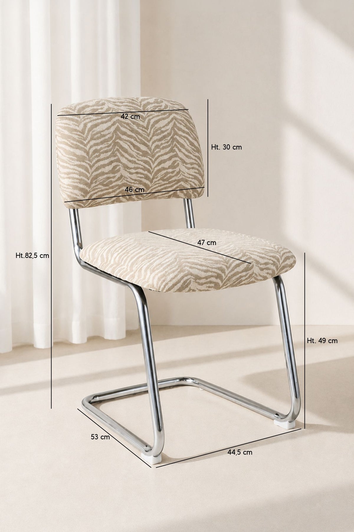 Dimensions Féline - Lot de 2 chaises en tissu tigré et structure chrome