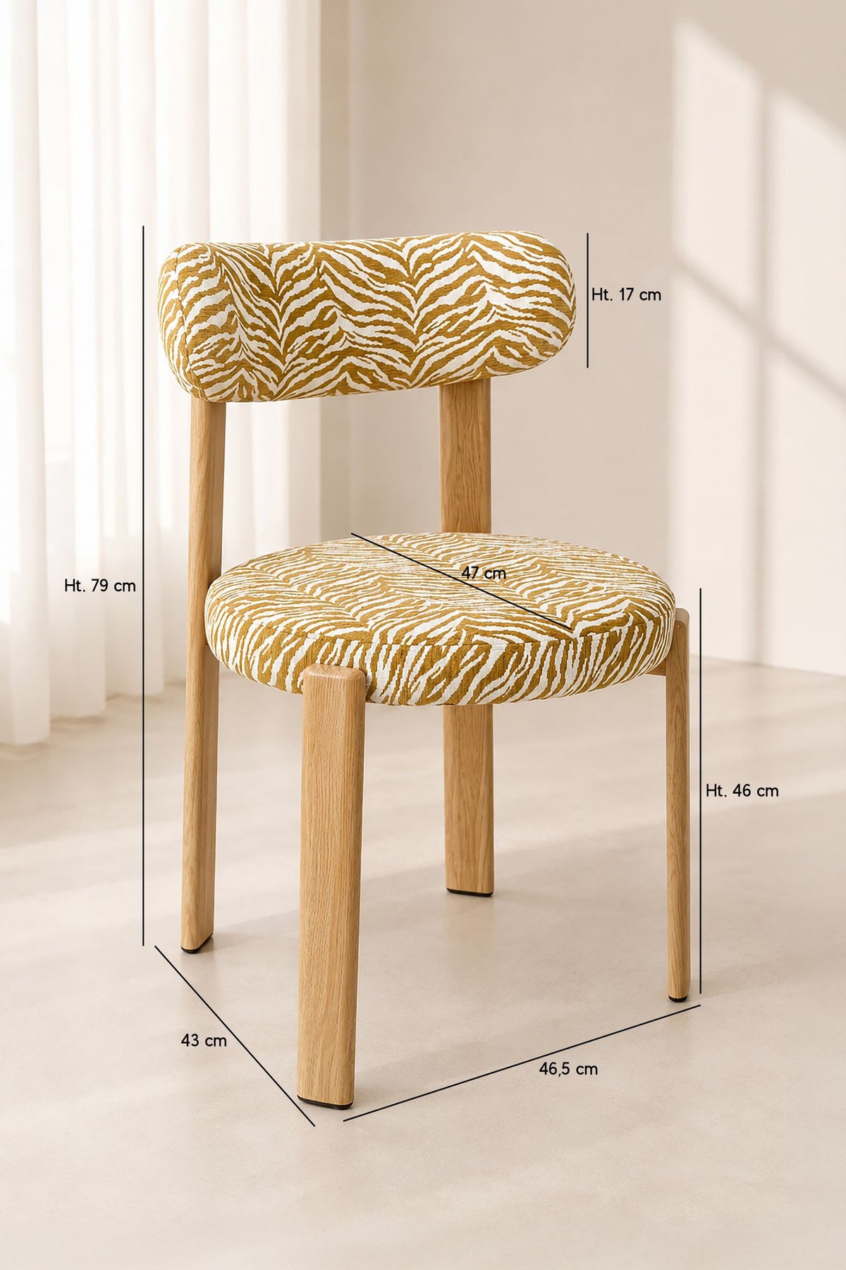 Dimensions Lily - Lot de 2 chaises de table effet bois et tissu zébré safran