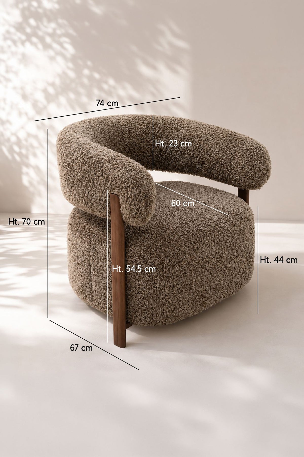 Dimensions Noubia - Fauteuil en tissu doux effet fourrure latte