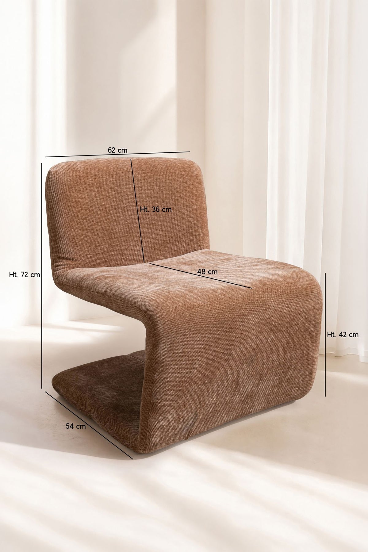 Dimensions AXO - Fauteuil en tissu chenille et structure en métal beige poudré