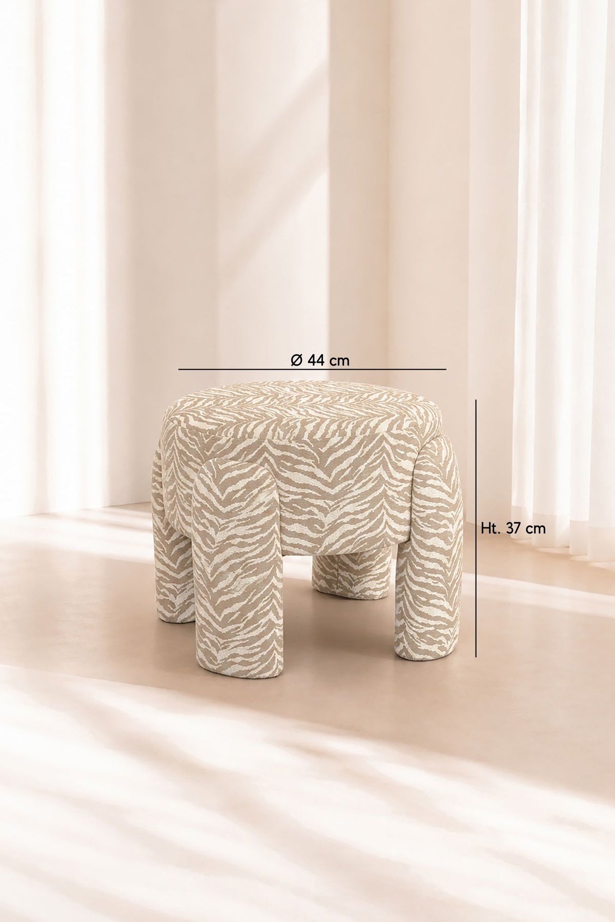Dimensions ORION - Tabouret en tissu chenille tigré beige