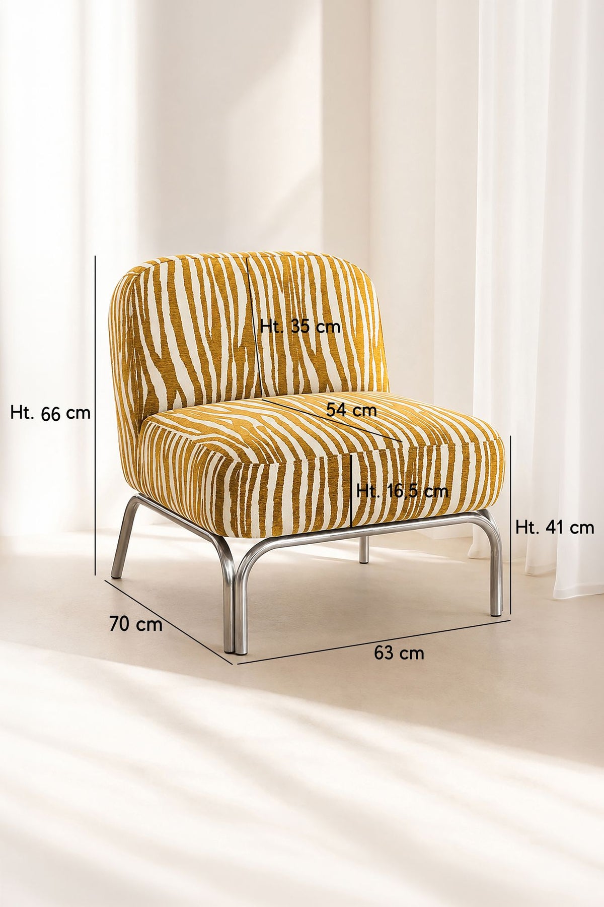 Dimensions SAVARA - Fauteuil en tissu chenille zébré ocre