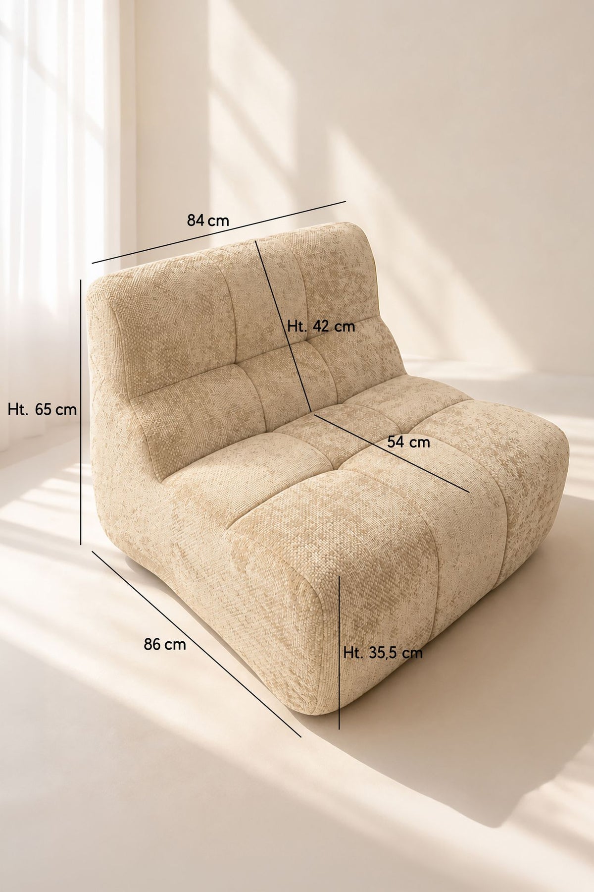 Dimensions VOLTA - Fauteuil compressé en tissu chenille écru