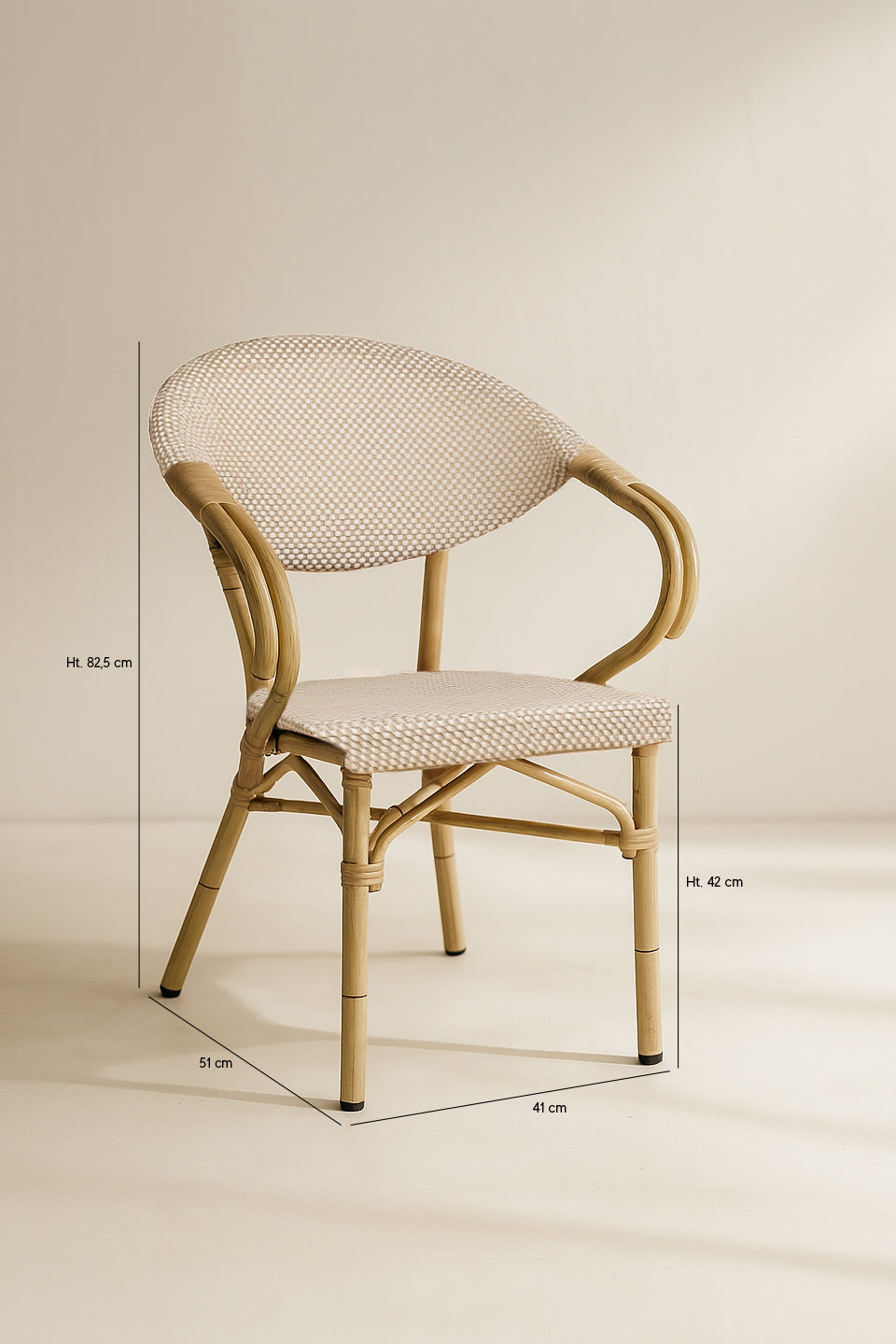Dimensions Amalfi - Lot de 2 fauteuils de table d'extérieurs beige en aluminium effet rotin naturel