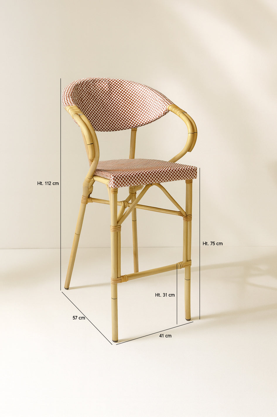 Dimensions Amalfi - Lot de 2 fauteuils de bar extérieurs rouge en aluminium effet rotin naturel