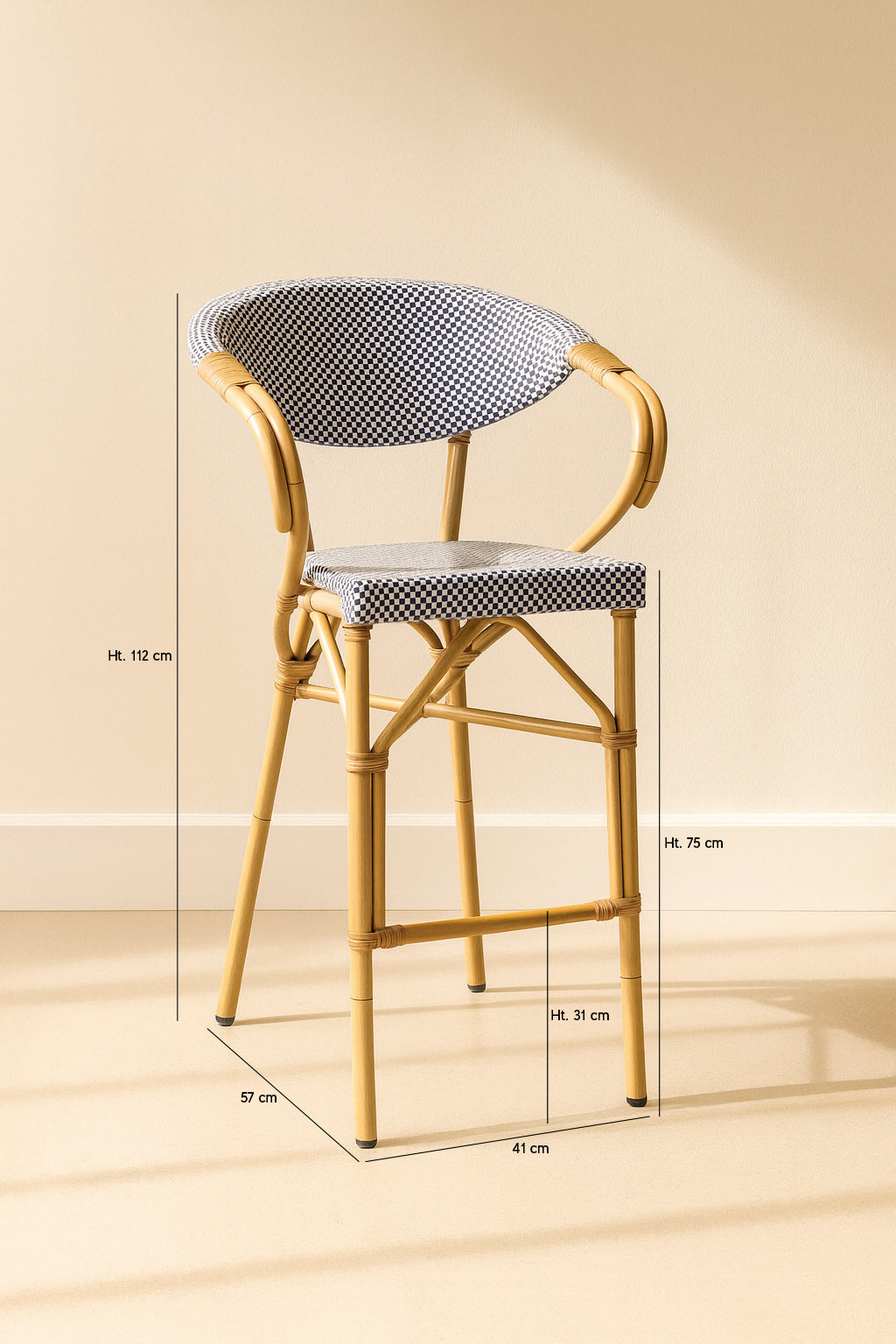 Dimensions Amalfi - Lot de 2 fauteuils de bar extérieurs bleu en aluminium effet rotin naturel