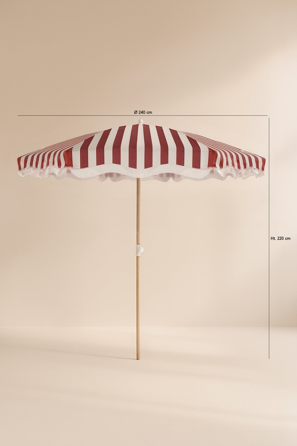 Dimensions Isola - Parasol en polyester rayures rouge coquelicot et blanc