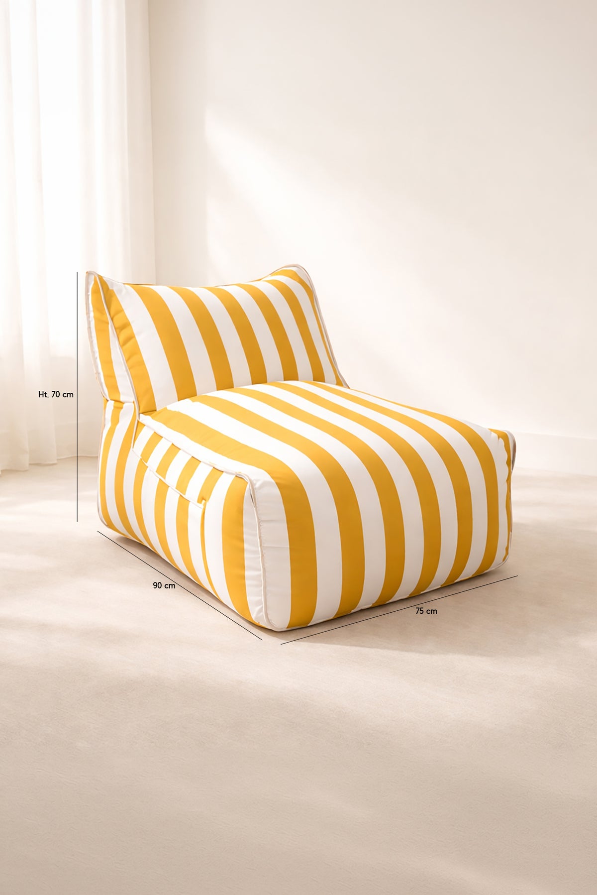 Dimensions Flavio - Fauteuil extérieur en tissu à rayures blanc et jaune bouton d'or