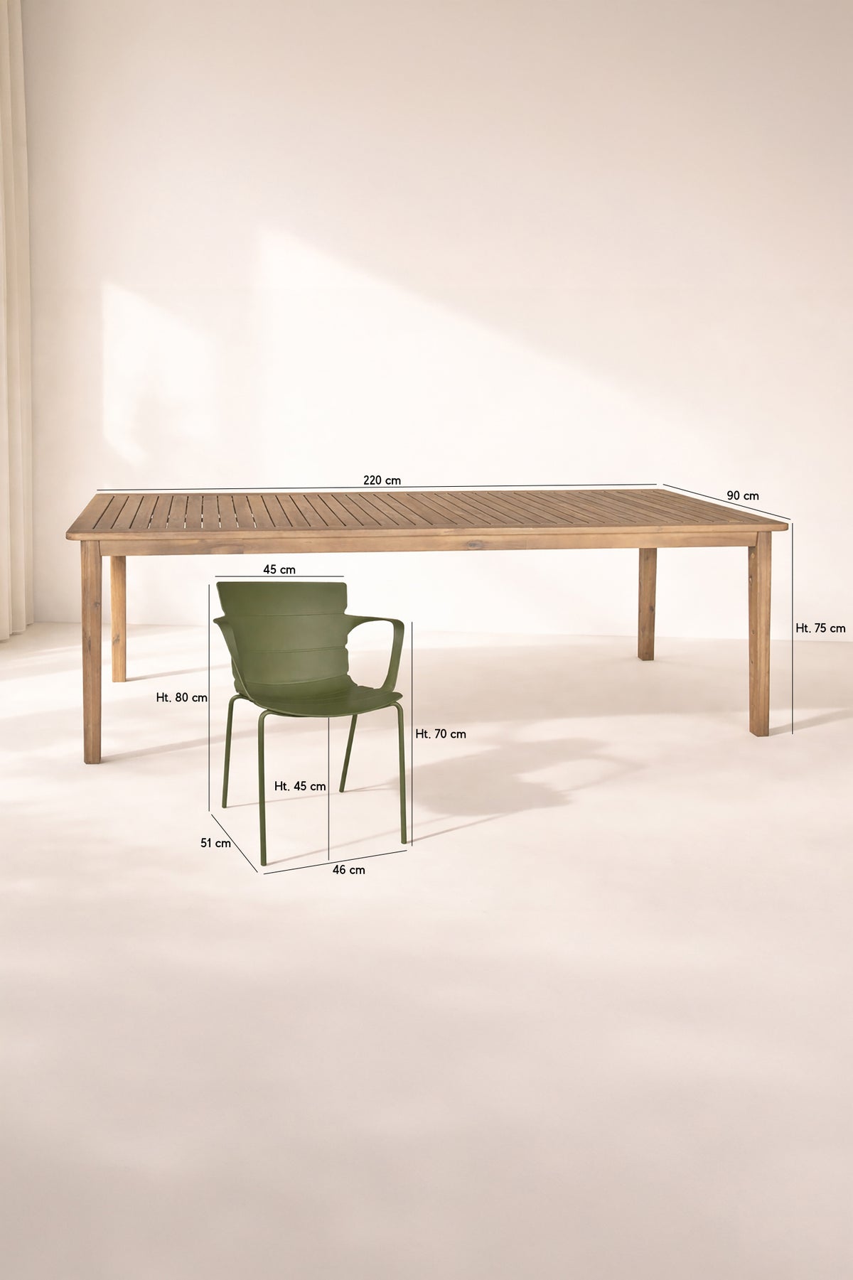Dimensions Montauk - Ensemble table avec 8 fauteuils en polypropylène vert