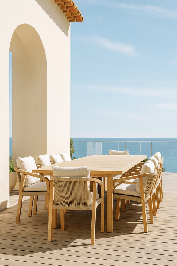 Saona - Ensemble table extensible et 10 fauteuils en bois d'acacia