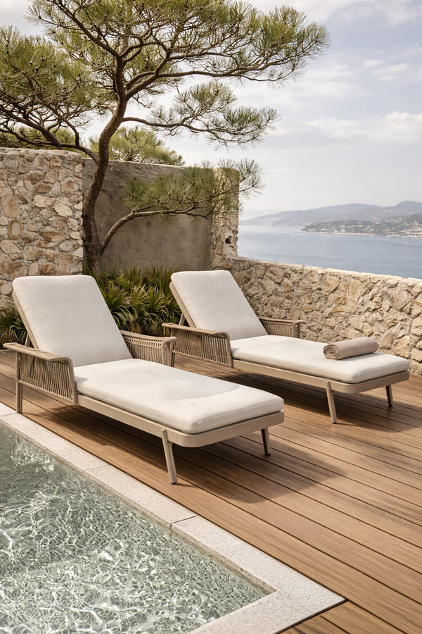 Figari - Lot de 2 chaises longues en aluminium sable avec tissu oléfine