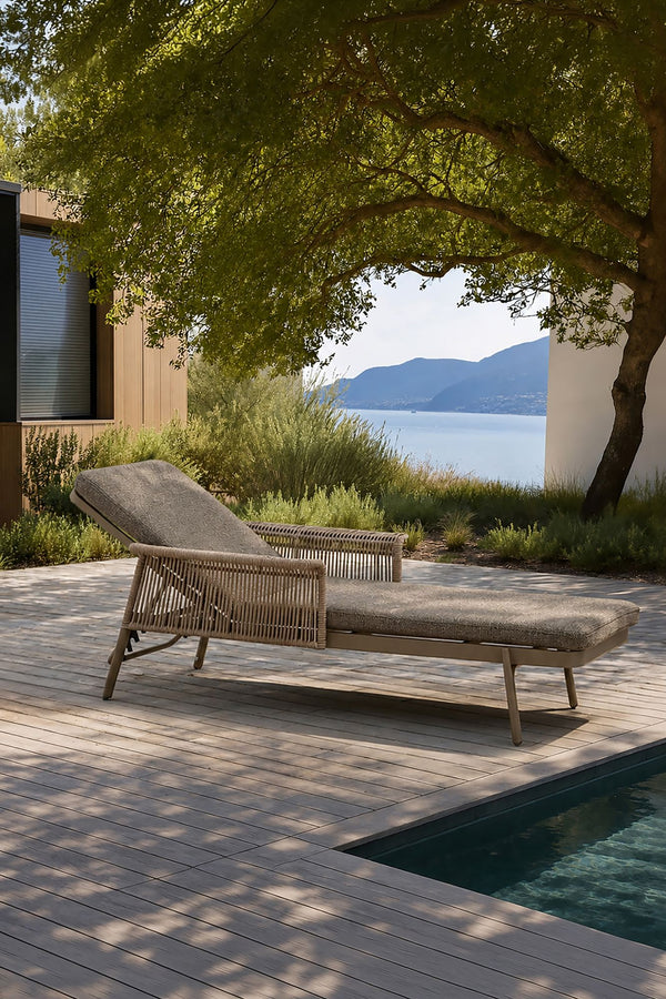 Madrague - Lot de 2 chaises longues en aluminium et tissu moka