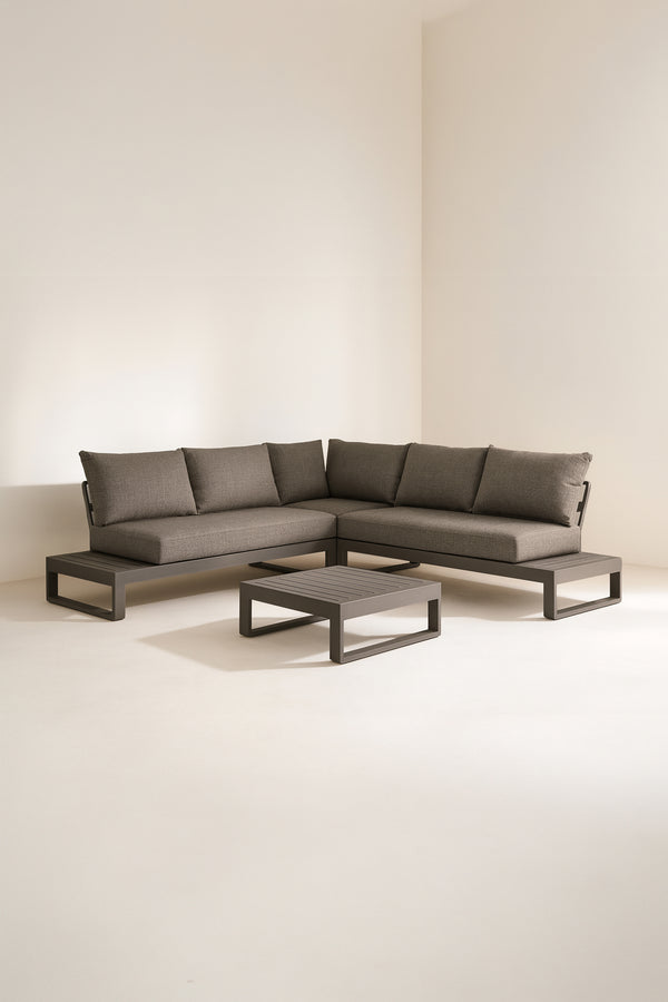 Madrague - Salon de jardin d'angle en aluminium et polywood couleur moka