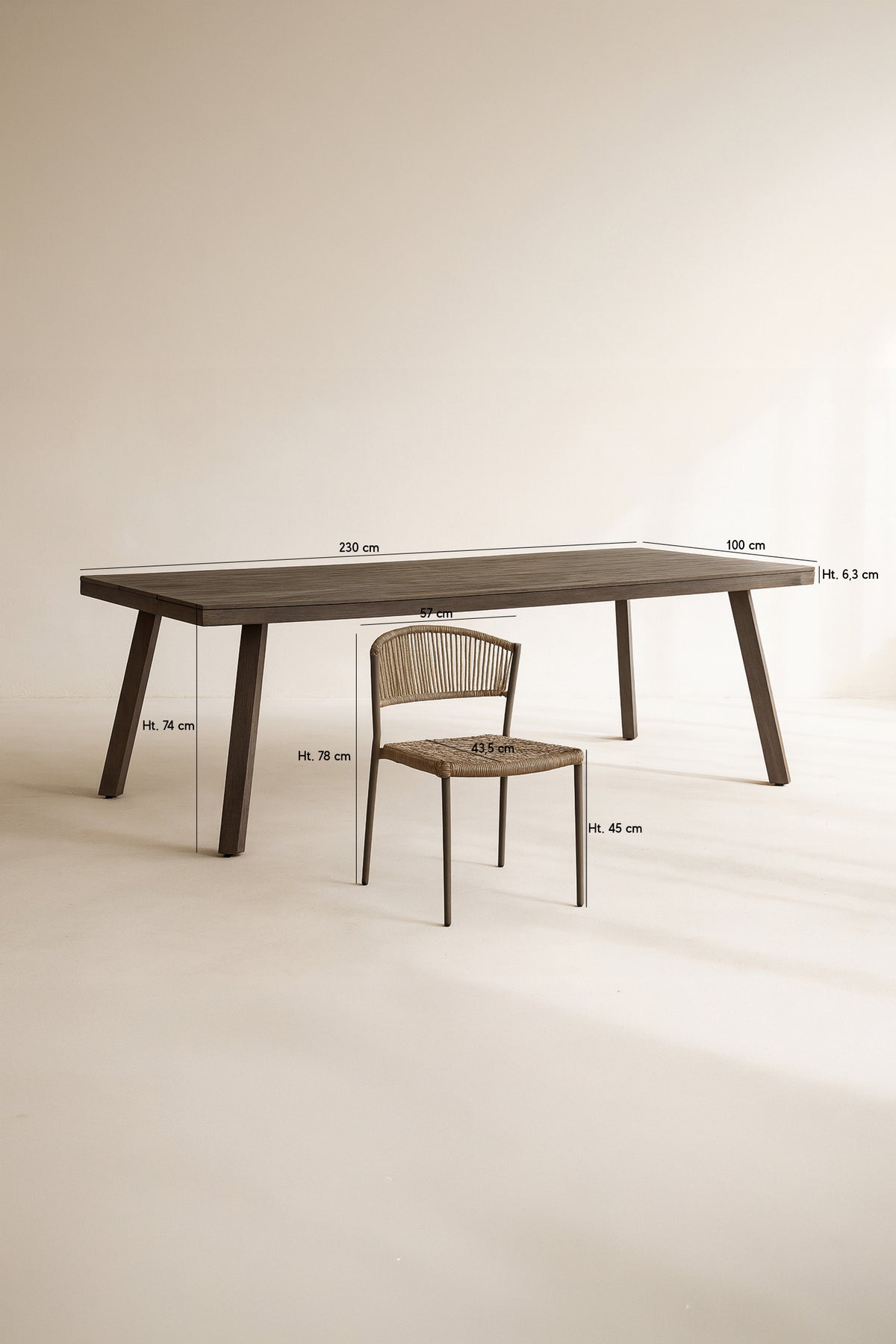 Dimensions Figari - Ensemble table avec 8 chaises aluminium moka