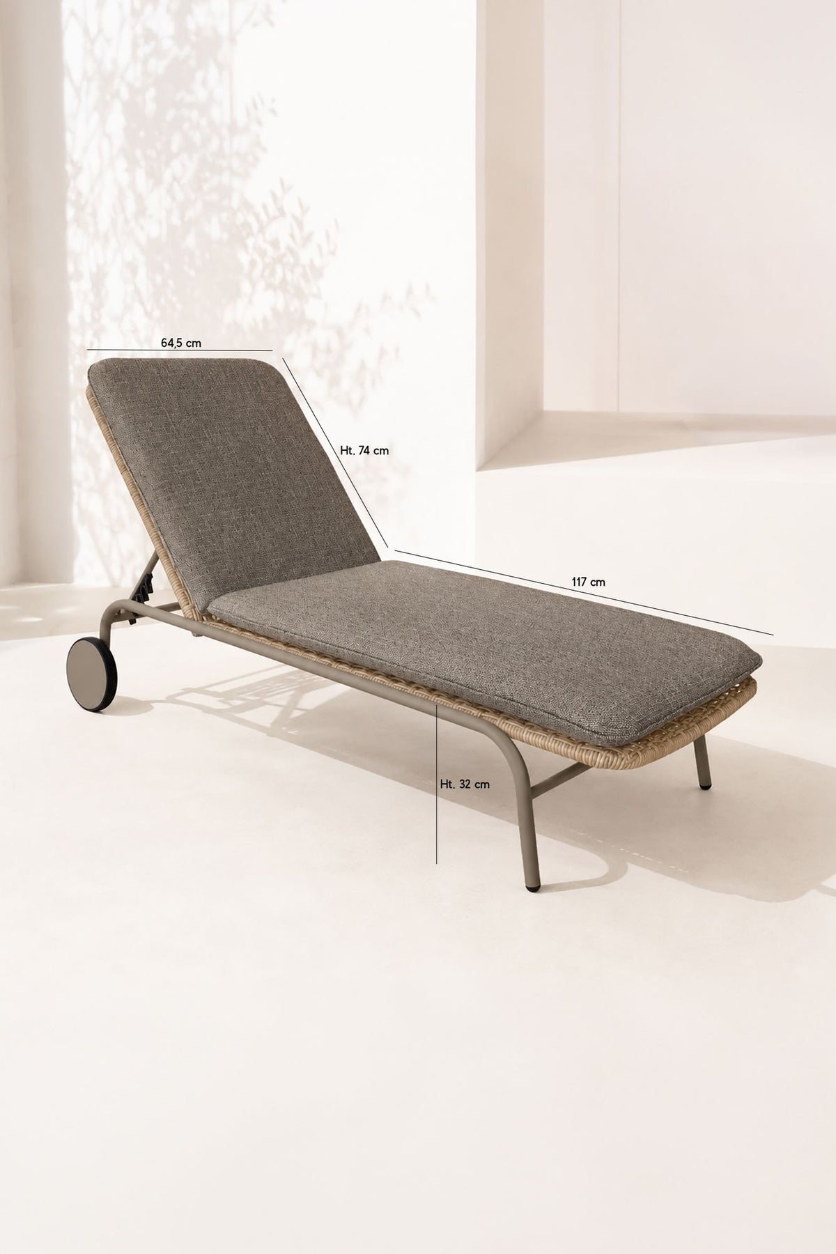 Dimensions Come - Lot de 2 chaises longues à roulettes en aluminium et tissu moka