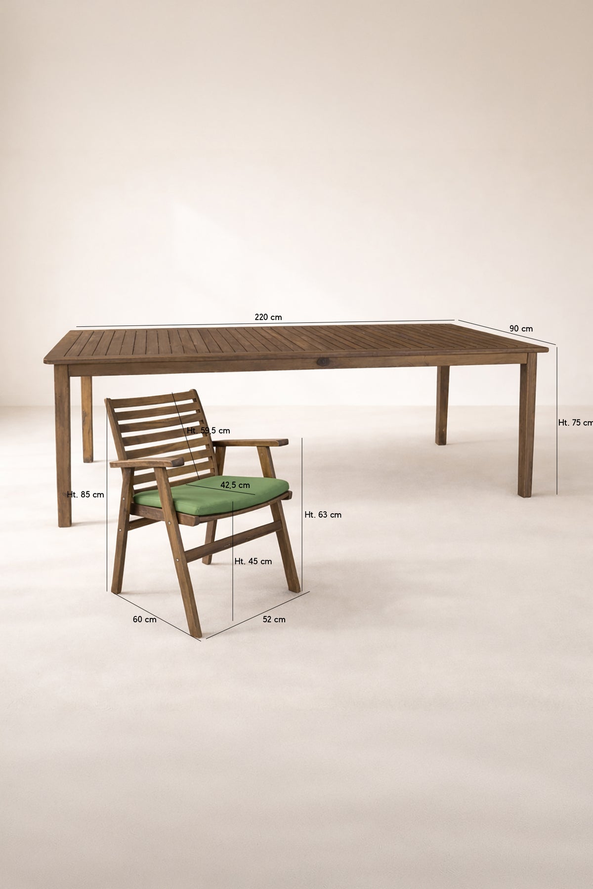 Dimensions Palau - Ensemble table avec 8 chaises en bois d'acacia naturel