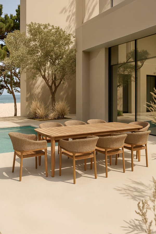 Alhambra - Ensemble table de jardin avec 8 fauteuils en résine tressée et bois d'acacia
